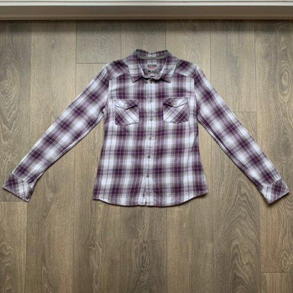 TNA Aritzia Women's Button Down Shirt Plaid Flannel Shirt Classic Purple Size S - Picture 5 of 16